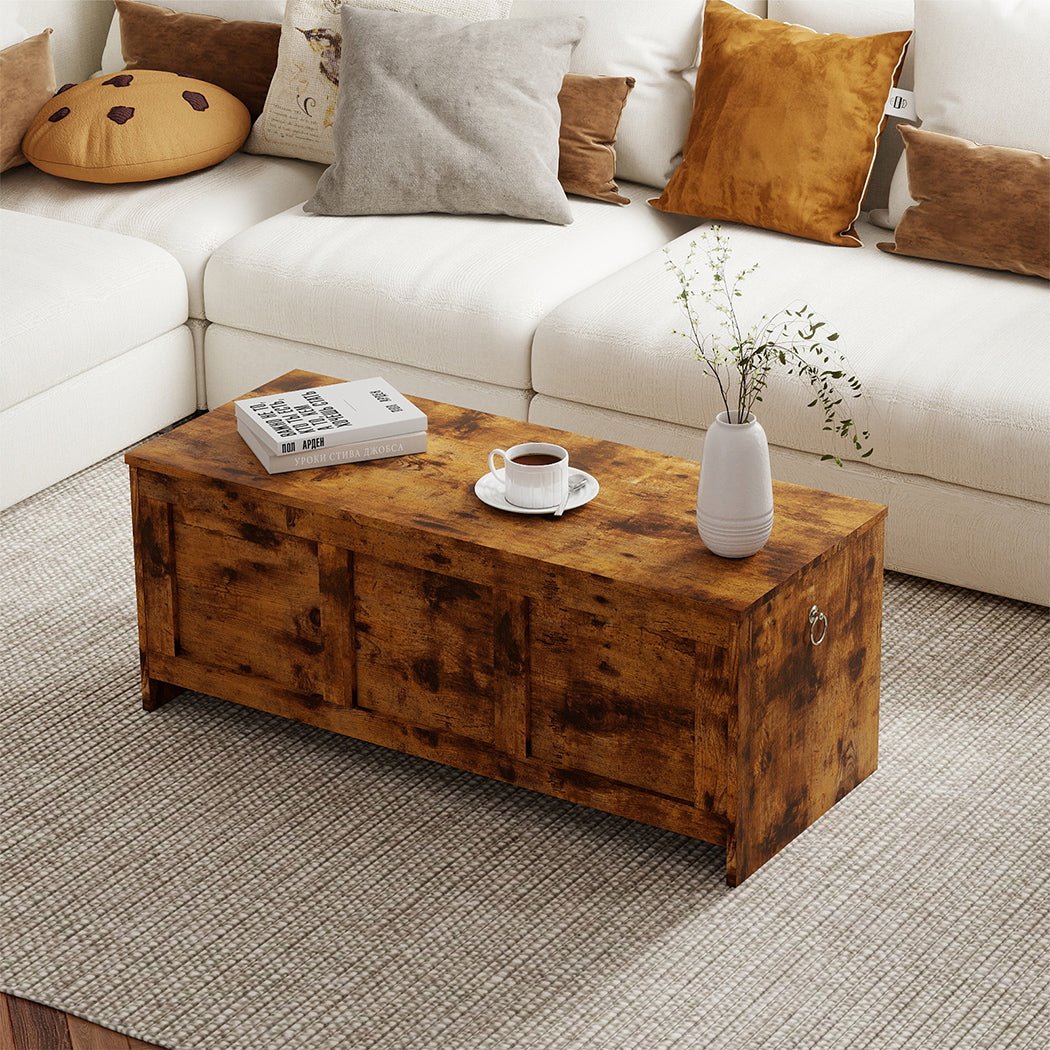 Rustic Wooden Storage Bench Cabinet 100cm x 40cm x 41cm - Rustic Brown - Rivercity House & Home Co. (ABN 18 642 972 209) - Affordable Modern Furniture Australia