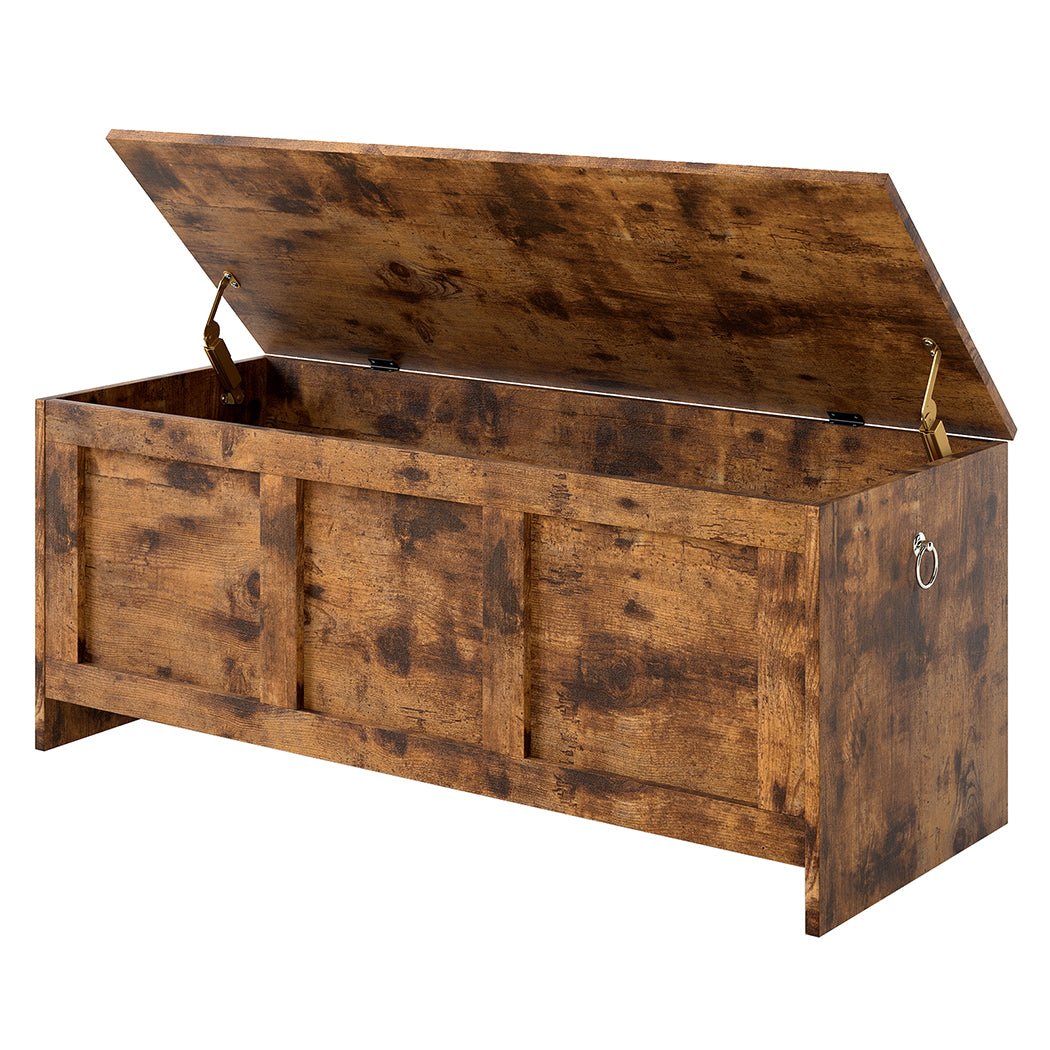 Rustic Wooden Storage Bench Cabinet 100cm x 40cm x 41cm - Rustic Brown - Rivercity House & Home Co. (ABN 18 642 972 209) - Affordable Modern Furniture Australia