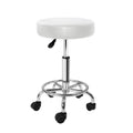 Round Swivel Salon Stool with Adjustable Height and Chrome Base - White