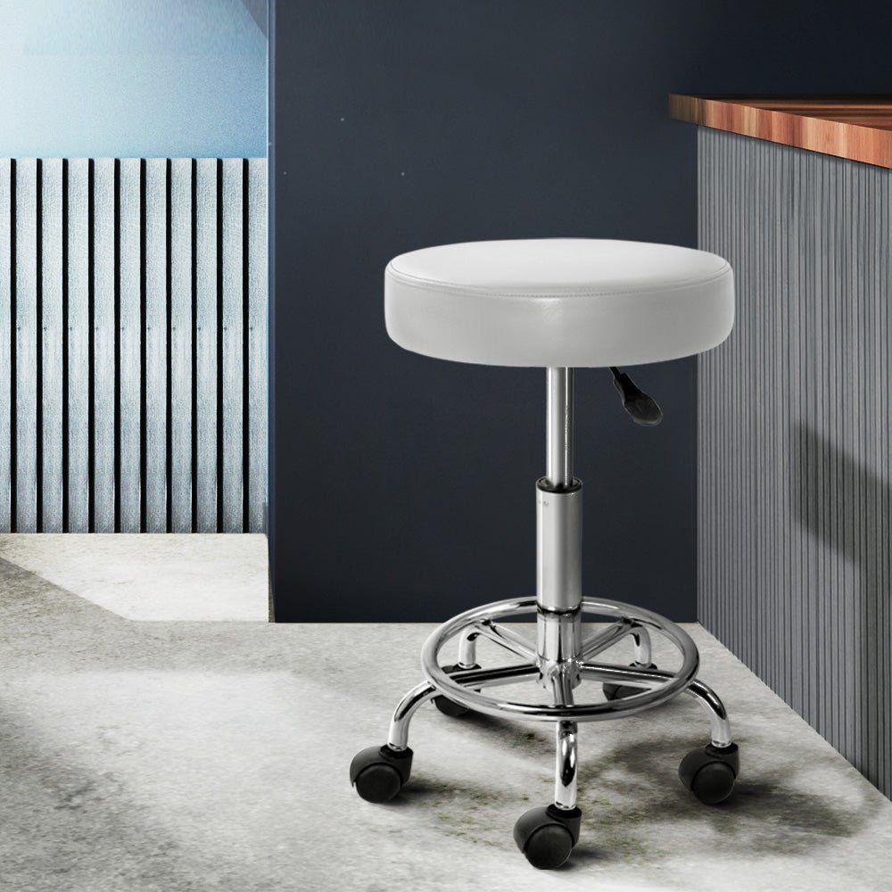 Salon Stool Round Swivel Chair White - Furniture > Living Room > Ottomans & Footstools - Rivercity House & Home Co. (ABN 18 642 972 209) - Affordable Modern Furniture Australia