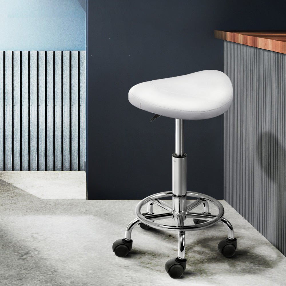 Salon Stool Saddle Swivel Chair White - Furniture > Living Room > Ottomans & Footstools - Rivercity House & Home Co. (ABN 18 642 972 209) - Affordable Modern Furniture Australia
