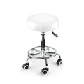 Salon Swivel Hairdressing Stool with Casters and Footrest - White
