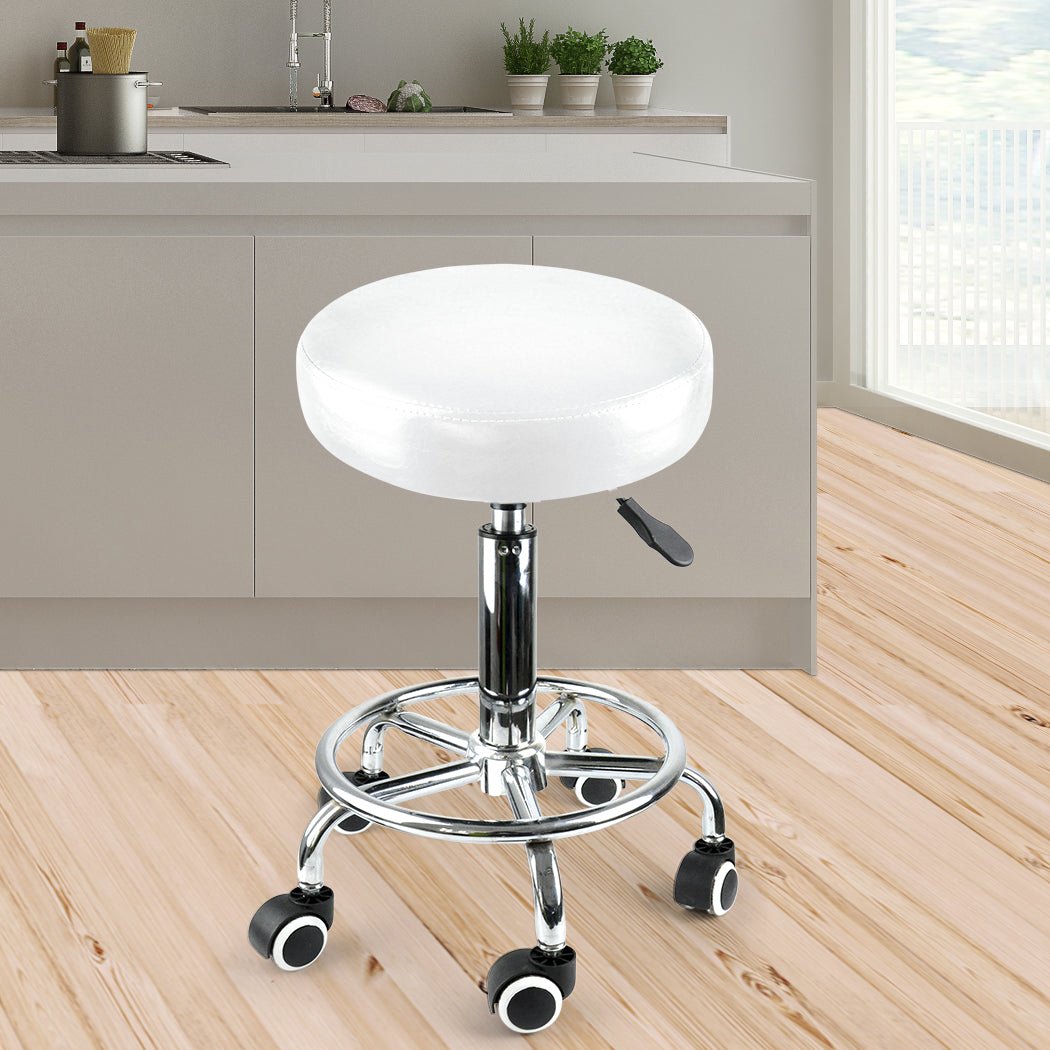 Salon Swivel Hairdressing Stool with Casters and Footrest - White - Rivercity House & Home Co. (ABN 18 642 972 209) - Affordable Modern Furniture Australia
