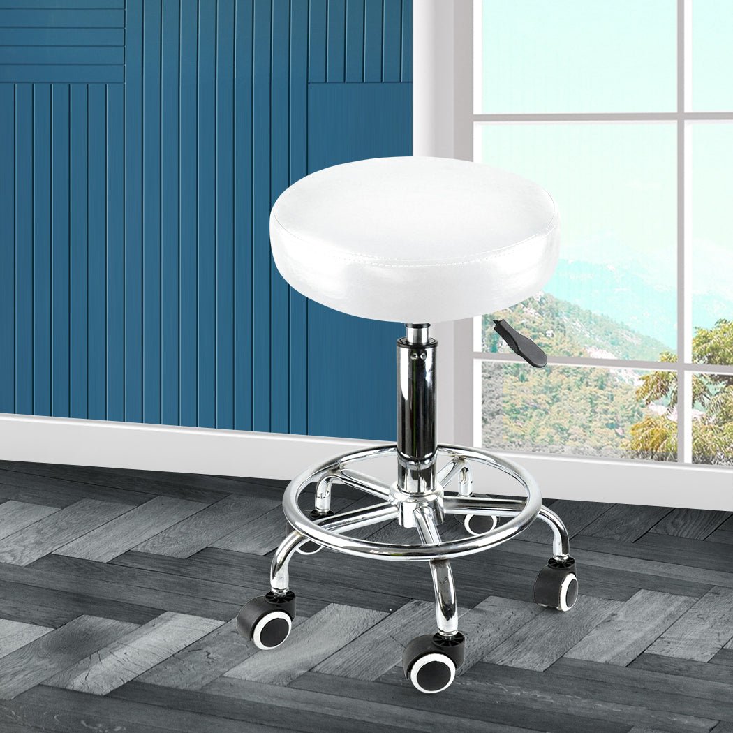 Salon Swivel Hairdressing Stool with Casters and Footrest - White - Rivercity House & Home Co. (ABN 18 642 972 209) - Affordable Modern Furniture Australia