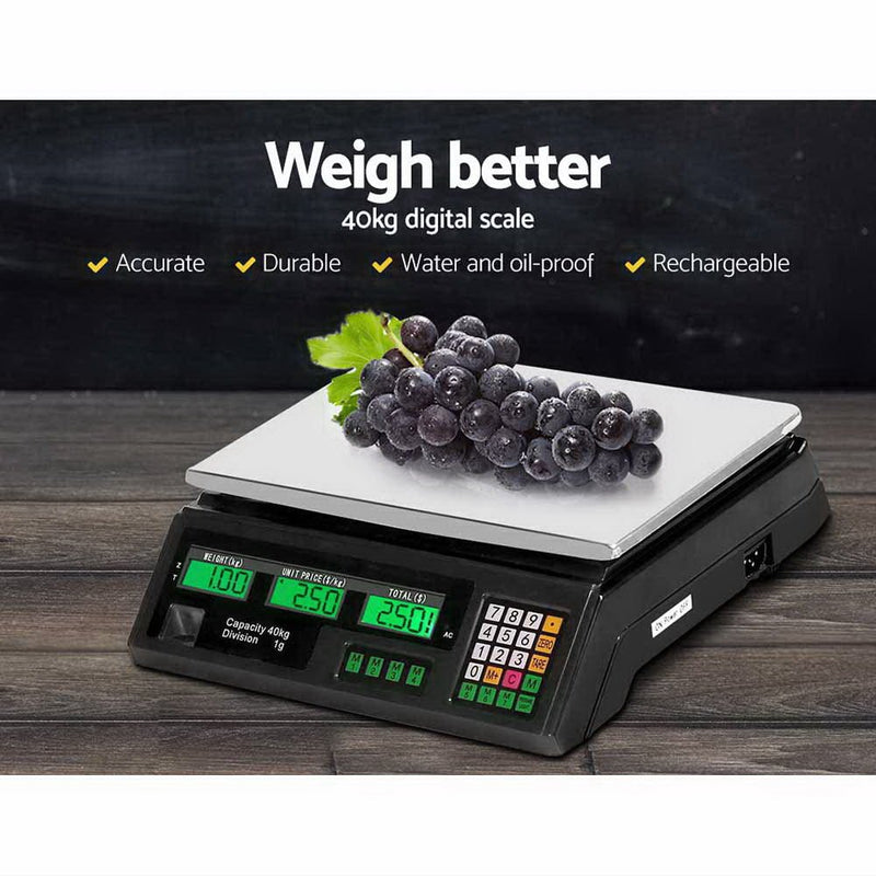 Scales Digital Kitchen 40KG Weighing Scales Platform Scales Black LCD - Home & Garden > Scales > Kitchen Scales - Rivercity House & Home Co. (ABN 18 642 972 209) - Affordable Modern Furniture Australia