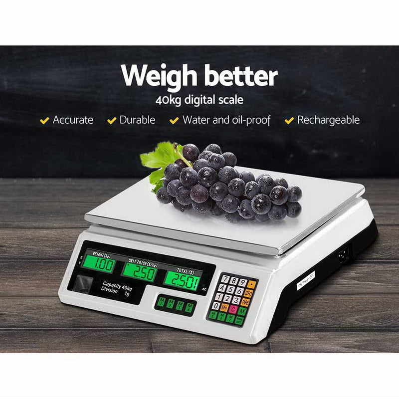 Scales Digital Kitchen 40KG Weighing Scales Platform Scales White LCD - Home & Garden > Scales > Kitchen Scales - Rivercity House & Home Co. (ABN 18 642 972 209) - Affordable Modern Furniture Australia