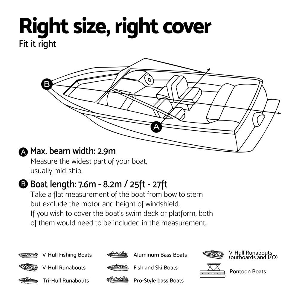 Seamanship Boat Cover 25 - 27ft Trailerable Jumbo Marine 600D Heavy Duty Black - Outdoor > Boating - Rivercity House & Home Co. (ABN 18 642 972 209) - Affordable Modern Furniture Australia