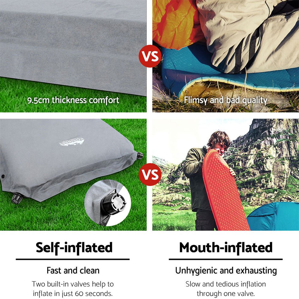 Self Inflating Mattress Camping Sleeping Mat Air Bed Double Set Grey - Outdoor Recreation > Camping > Inflatable Mattresses - Rivercity House & Home Co. (ABN 18 642 972 209) - Affordable Modern Furniture Australia