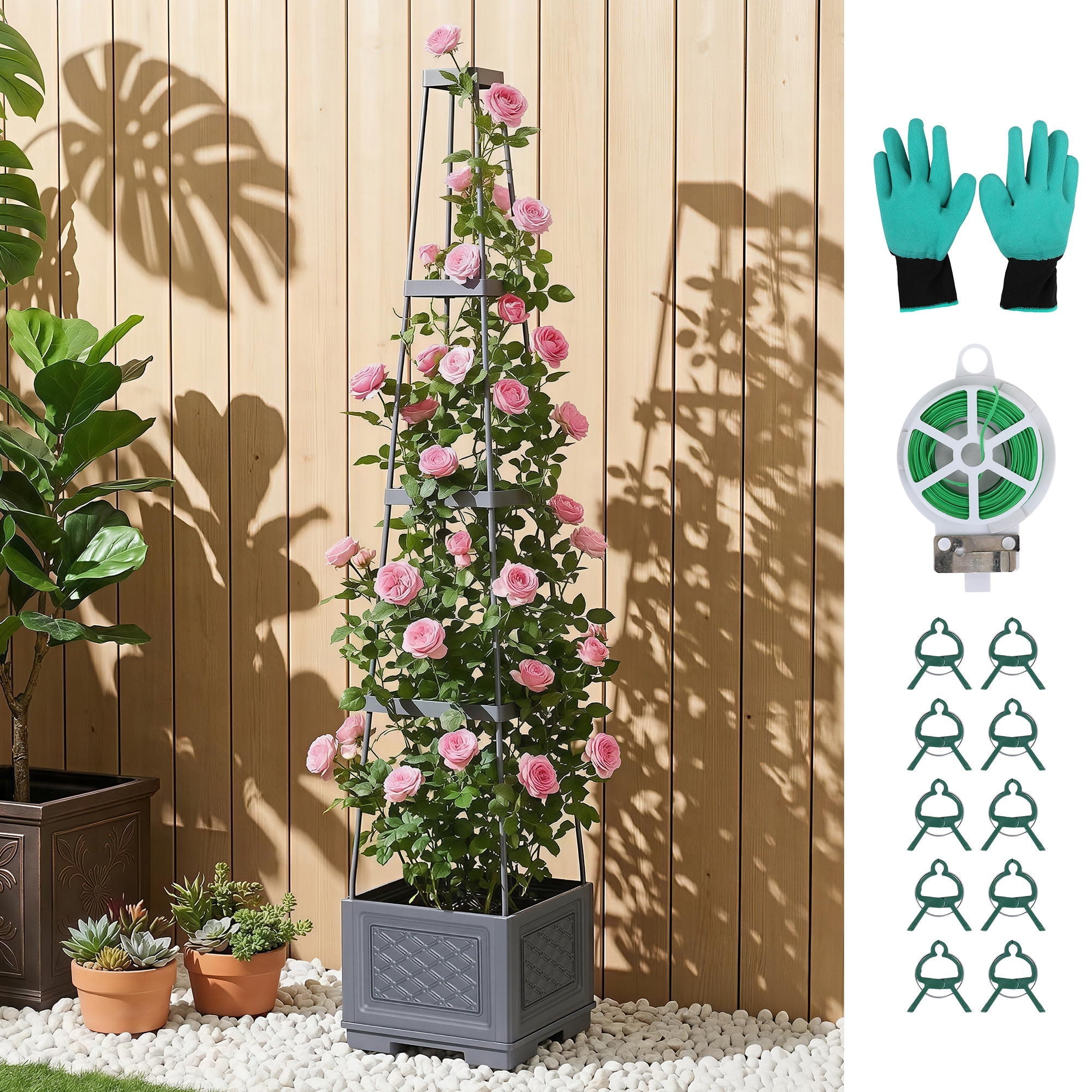 Self Watering Planter with Trellis Adjustable Height Modular Tomato Box 4 Layer 140cm - Home & Garden > Garden Beds > Garden Beds & Planters - Rivercity House & Home Co. (ABN 18 642 972 209) - Affordable Modern Furniture Australia