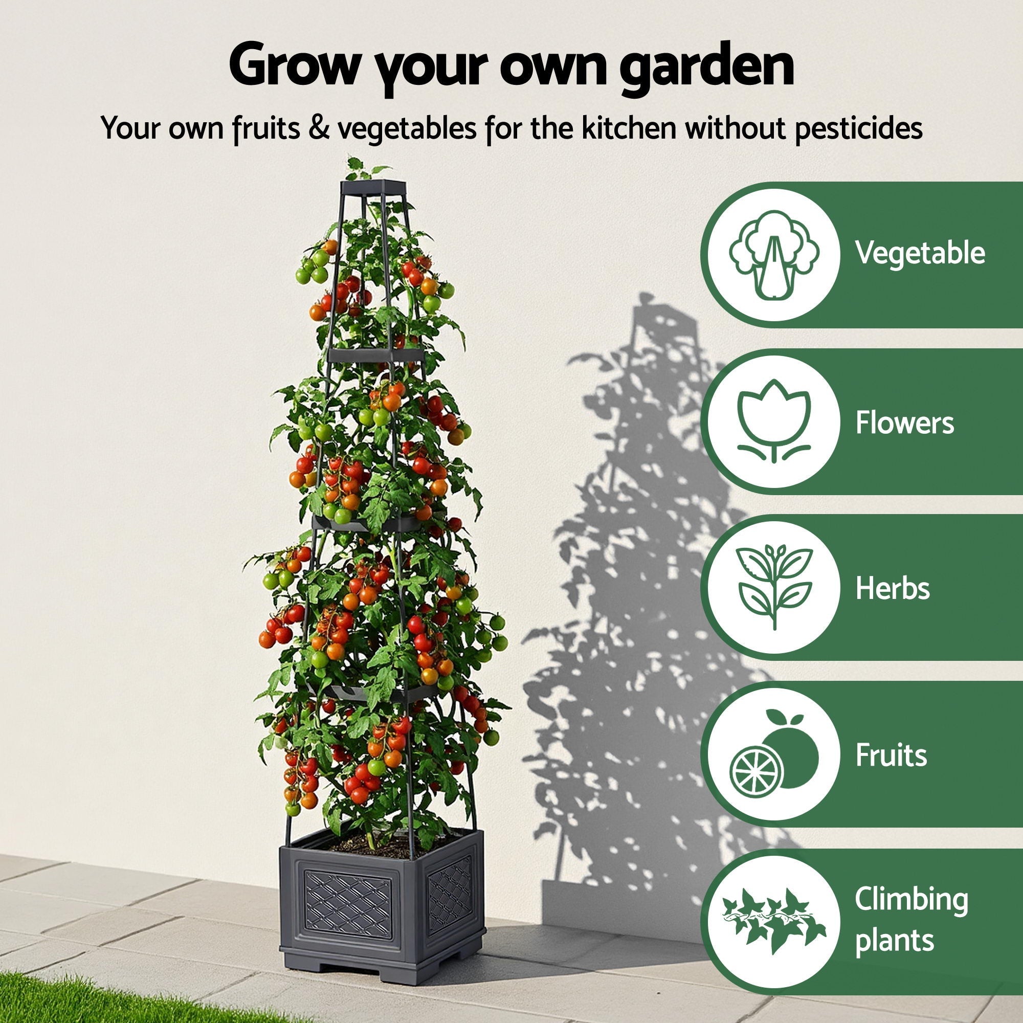 Self Watering Planter with Trellis Adjustable Height Modular Tomato Box 4 Layer 140cm - Home & Garden > Garden Beds > Garden Beds & Planters - Rivercity House & Home Co. (ABN 18 642 972 209) - Affordable Modern Furniture Australia