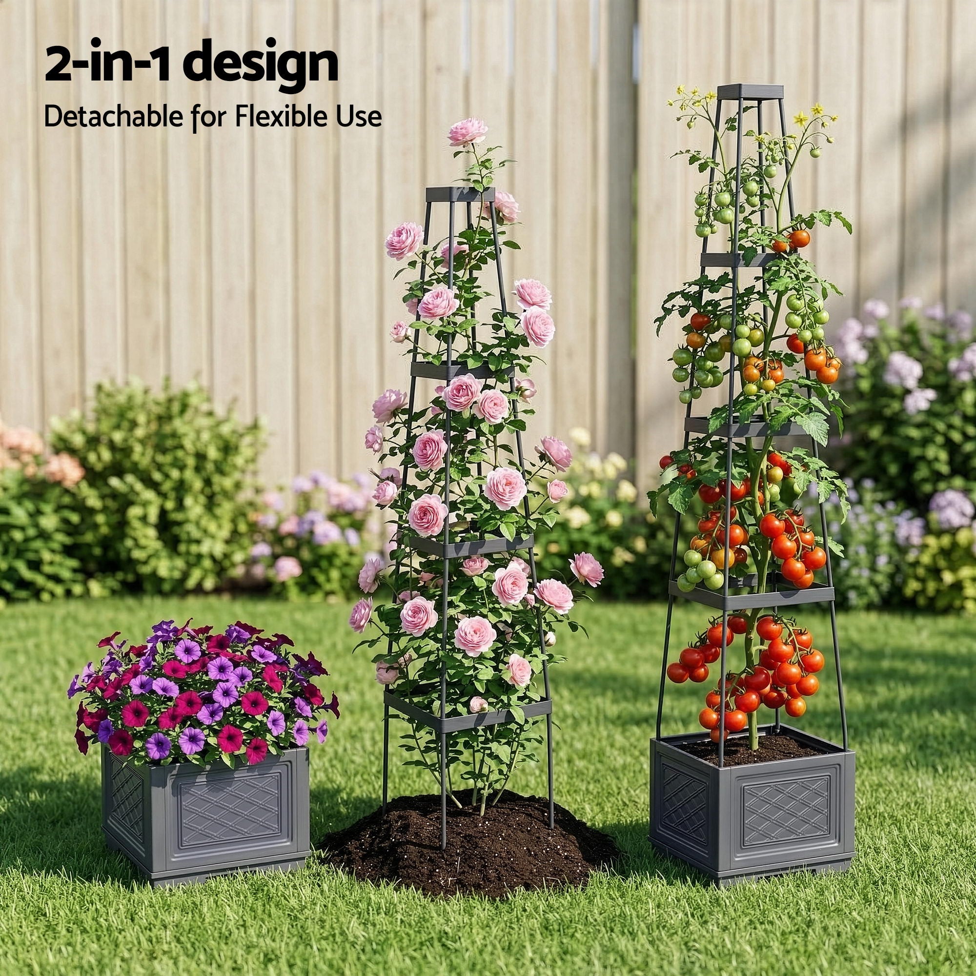 Self Watering Planter with Trellis Adjustable Height Modular Tomato Box 4 Layer 140cm - Home & Garden > Garden Beds > Garden Beds & Planters - Rivercity House & Home Co. (ABN 18 642 972 209) - Affordable Modern Furniture Australia
