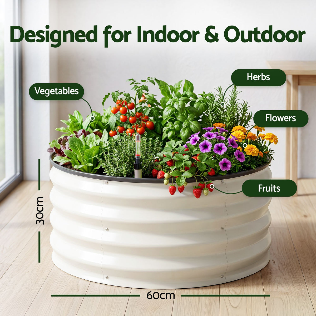 Self-Watering Round Galvanised Garden Bed 60x60x30cm - Home & Garden > Garden Beds > Garden Beds & Planters - Rivercity House & Home Co. (ABN 18 642 972 209) - Affordable Modern Furniture Australia