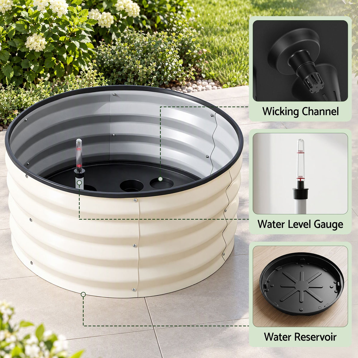 Self-Watering Round Galvanised Garden Bed 60x60x30cm - Home & Garden > Garden Beds > Garden Beds & Planters - Rivercity House & Home Co. (ABN 18 642 972 209) - Affordable Modern Furniture Australia