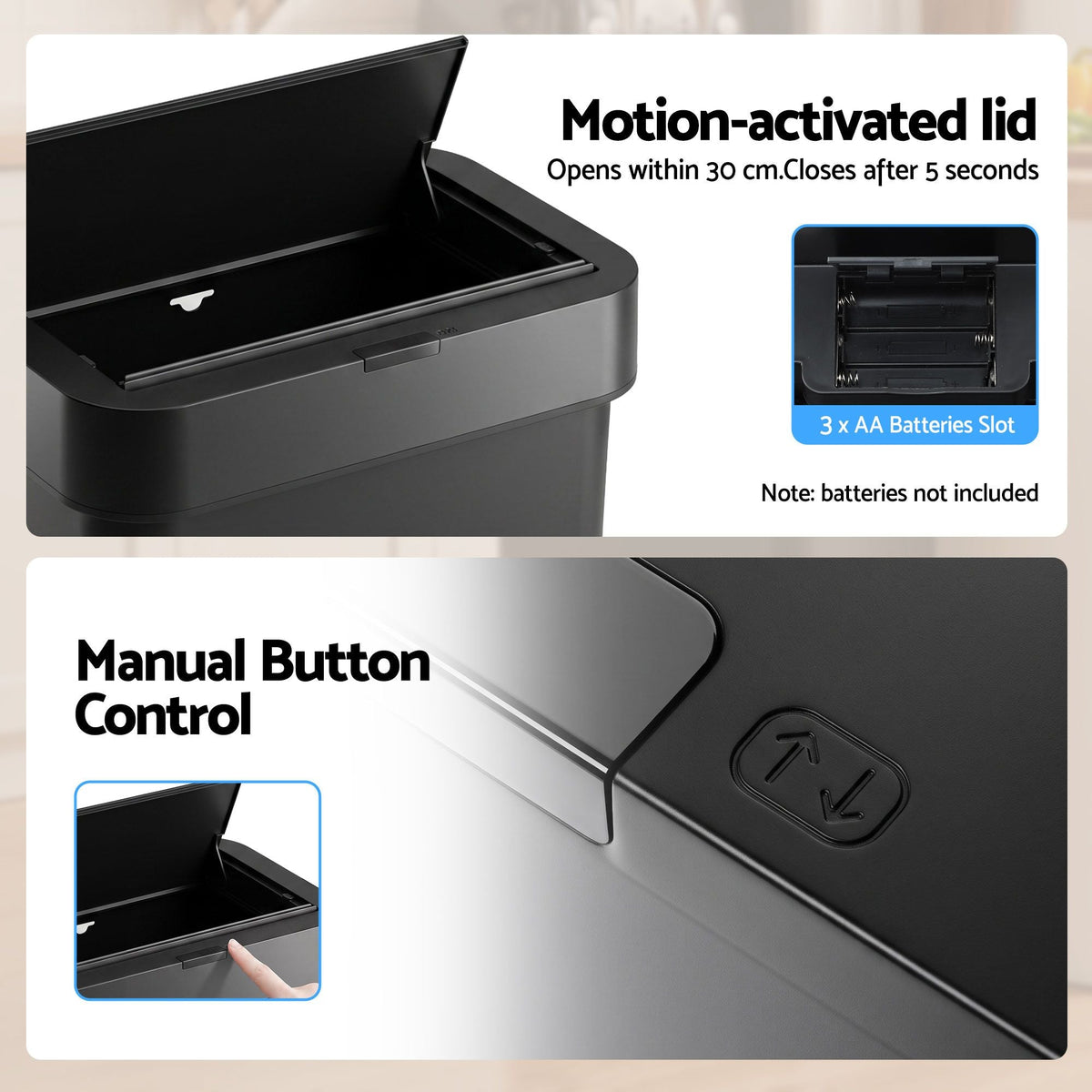 Sensor Rubbish Bin 50L Automatic Motion Touchless Kitchen Bin - Black - Home & Garden > Kitchen Bins > Automatic Bins - Rivercity House & Home Co. (ABN 18 642 972 209) - Affordable Modern Furniture Australia