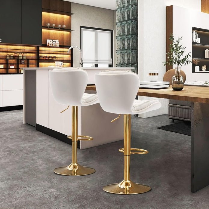 Set of 2 Adjustable Swivel Velvet Bar Stools with Back for Counter Height Kitchen Island - Ivory - Furniture > Bar Stools & Chairs > Table & Bar Stools - Rivercity House & Home Co. (ABN 18 642 972 209) - Affordable Modern Furniture Australia