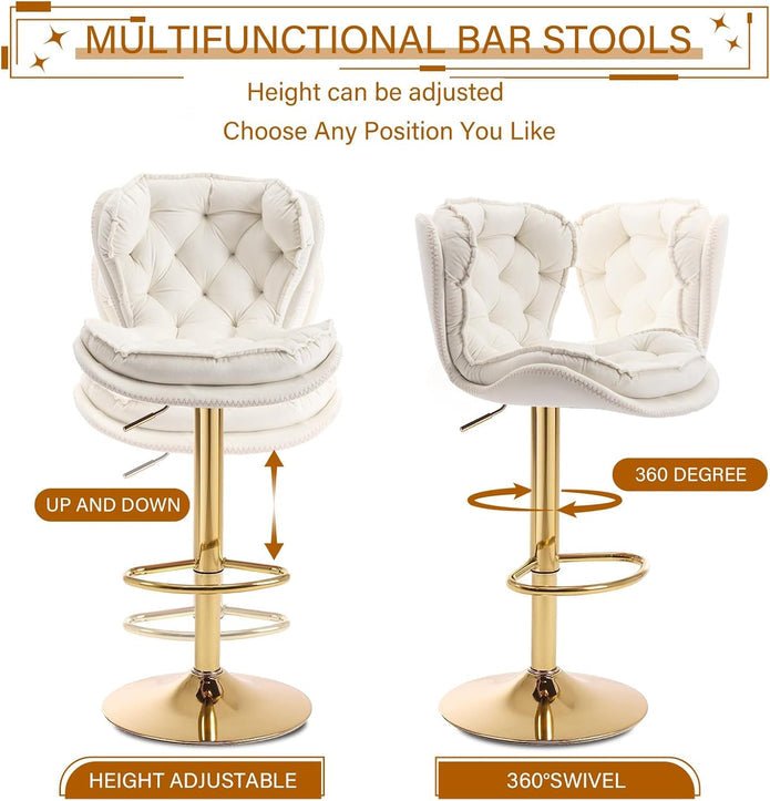 Set of 2 Adjustable Swivel Velvet Bar Stools with Back for Counter Height Kitchen Island - Ivory - Furniture > Bar Stools & Chairs > Table & Bar Stools - Rivercity House & Home Co. (ABN 18 642 972 209) - Affordable Modern Furniture Australia