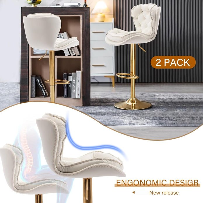 Set of 2 Adjustable Swivel Velvet Bar Stools with Back for Counter Height Kitchen Island - Ivory - Furniture > Bar Stools & Chairs > Table & Bar Stools - Rivercity House & Home Co. (ABN 18 642 972 209) - Affordable Modern Furniture Australia
