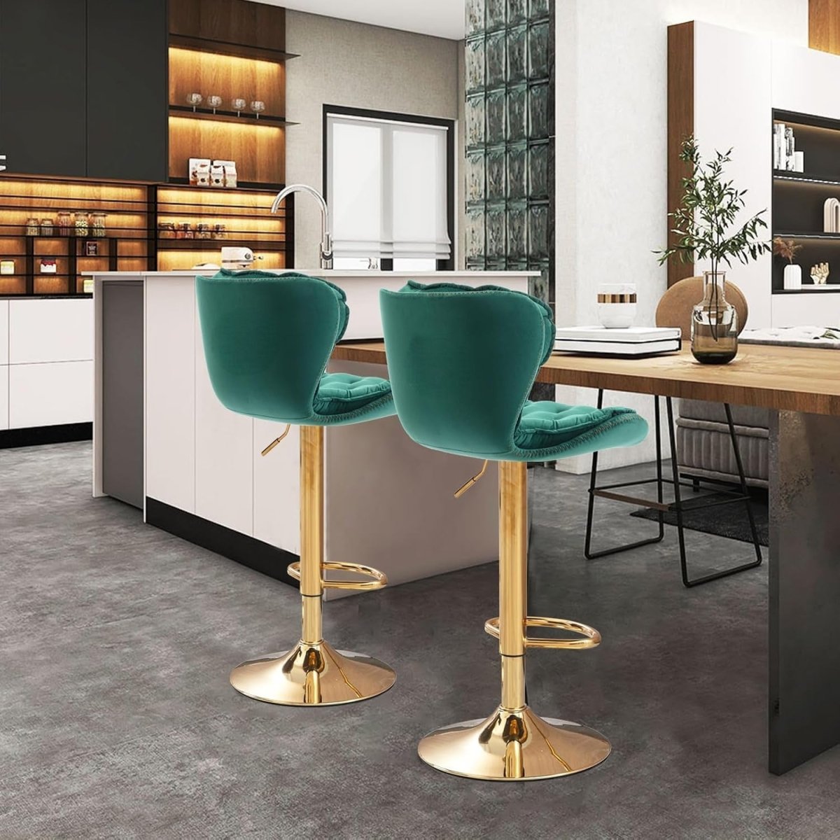 Set of 2 Adjustable Swivel Velvet Bar Stools with Back Mid Century Modern Counter Height - Emerald Green - Furniture > Bar Stools & Chairs > Table & Bar Stools - Rivercity House & Home Co. (ABN 18 642 972 209) - Affordable Modern Furniture Australia
