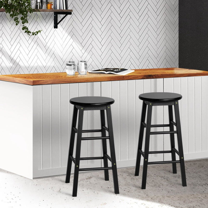 Set of 2 Beech Wood Backless Bar Stools - Black - Rivercity House & Home Co. (ABN 18 642 972 209) - Affordable Modern Furniture Australia