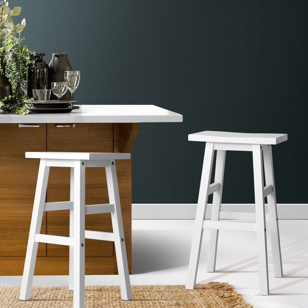 Set of 2 Beech Wood Bar Stools - White - Rivercity House & Home Co. (ABN 18 642 972 209) - Affordable Modern Furniture Australia
