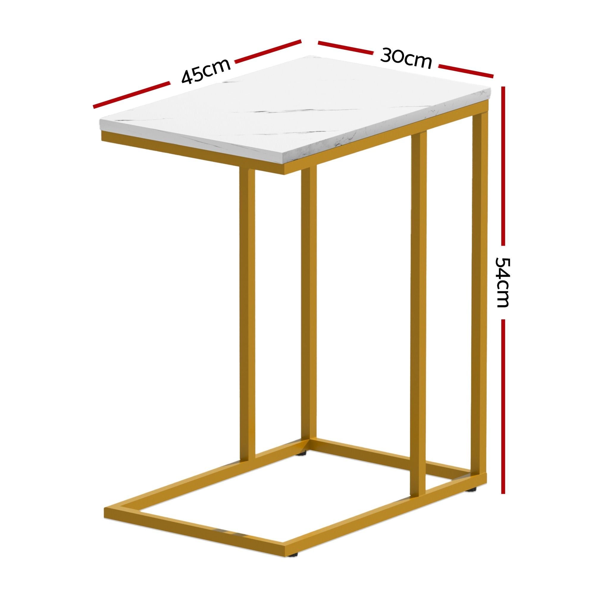 Set of 2 C-Shaped End Tables 45x30x54cm with Faux Marble Top and Gold Metal Frame - White & Gold - Furniture > Living Room > Coffee Tables - Rivercity House & Home Co. (ABN 18 642 972 209) - Affordable Modern Furniture Australia