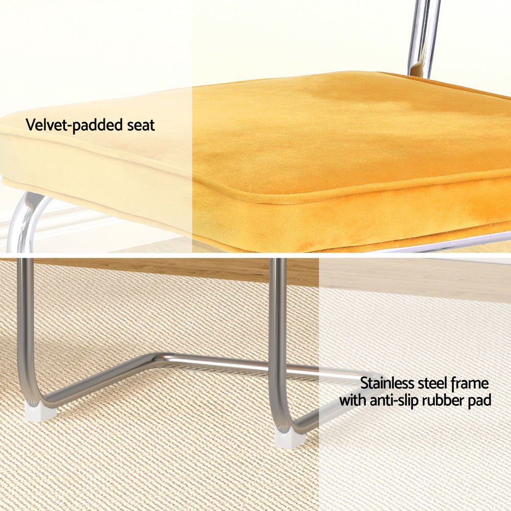 Set of 2 Cantilevered Rattan Dining Chairs - Yellow Velvet Seat - Furniture > Bar Stools & Chairs - Rivercity House & Home Co. (ABN 18 642 972 209) - Affordable Modern Furniture Australia