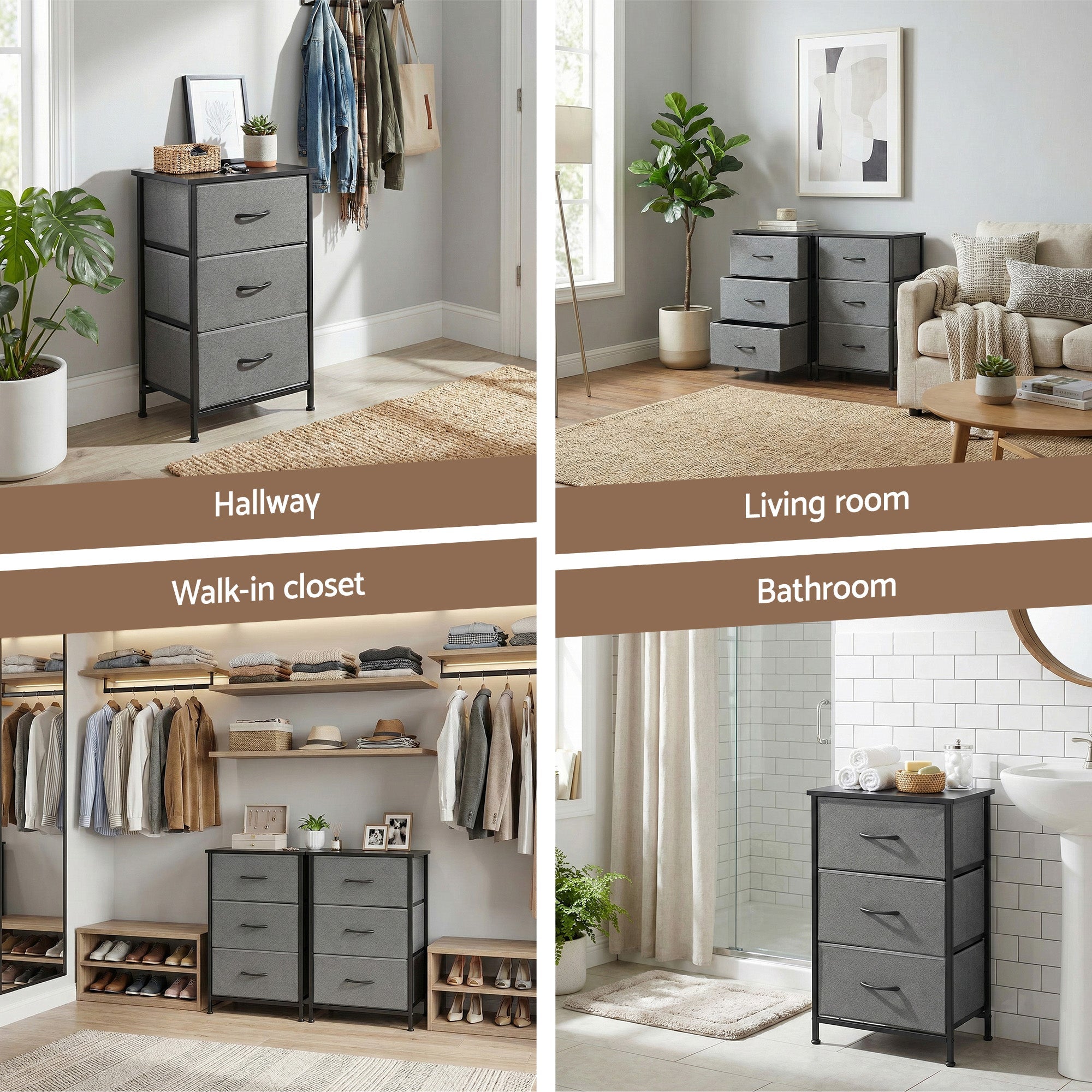 Set of 2 Chest of 3 Drawers Storage Dresser Tallboy Grey - Furniture > Bedroom > Dressers - Rivercity House & Home Co. (ABN 18 642 972 209) - Affordable Modern Furniture Australia