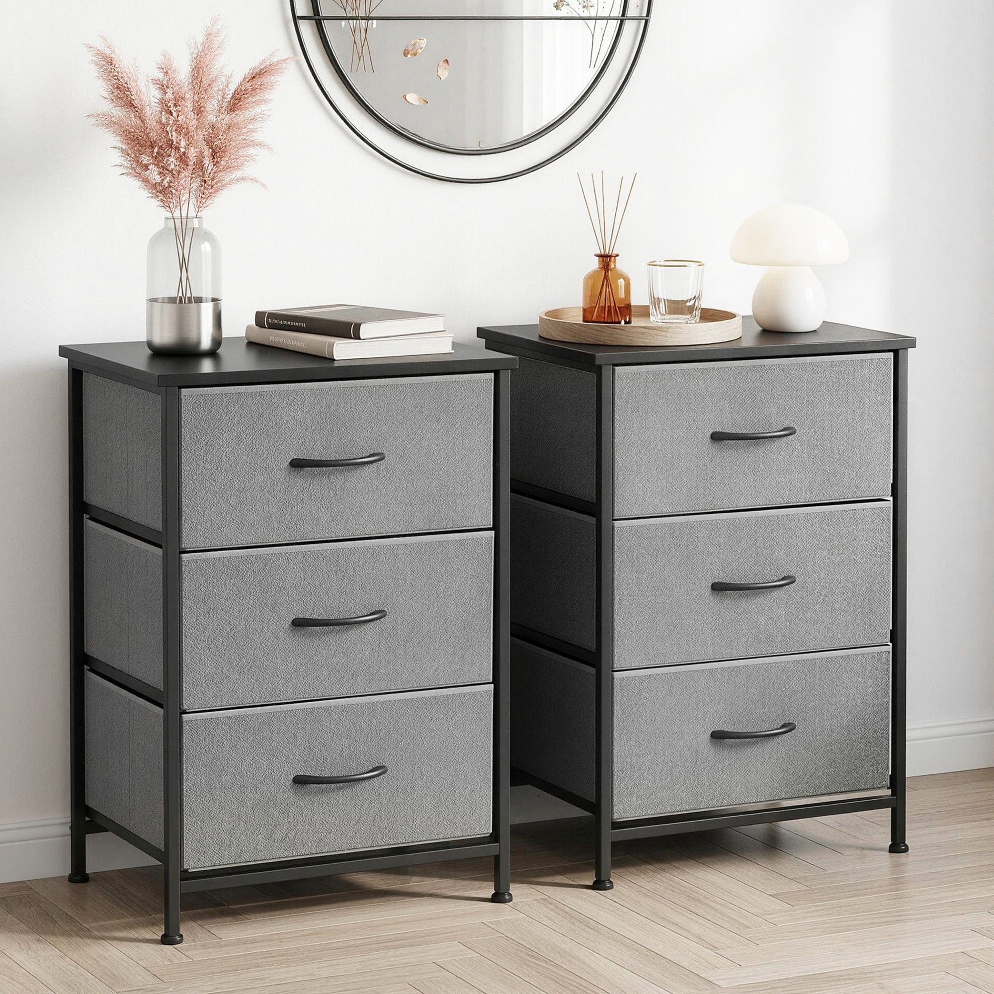 Set of 2 Chest of 3 Drawers Storage Dresser Tallboy Grey - Furniture > Bedroom > Dressers - Rivercity House & Home Co. (ABN 18 642 972 209) - Affordable Modern Furniture Australia