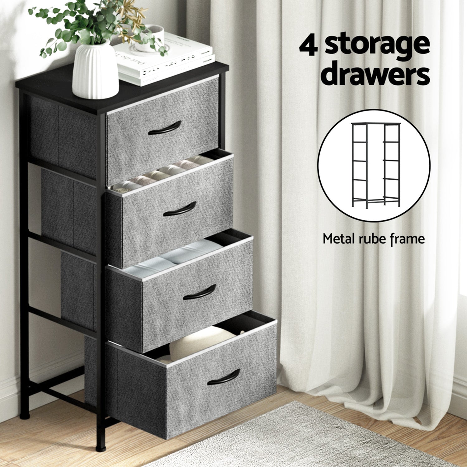 Set of 2 Chest of 4 Drawers Storage Dresser Tallboy Grey - Furniture > Bedroom > Dressers - Rivercity House & Home Co. (ABN 18 642 972 209) - Affordable Modern Furniture Australia