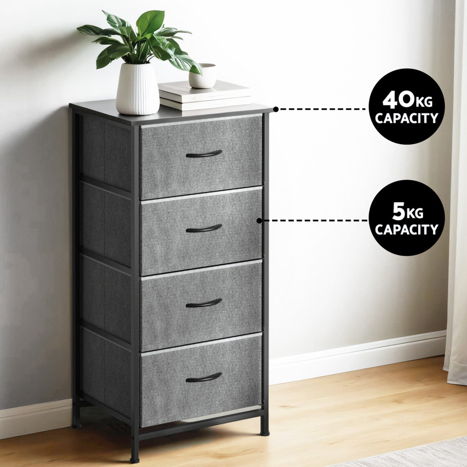 Set of 2 Chest of 4 Drawers Storage Dresser Tallboy Grey - Furniture > Bedroom > Dressers - Rivercity House & Home Co. (ABN 18 642 972 209) - Affordable Modern Furniture Australia