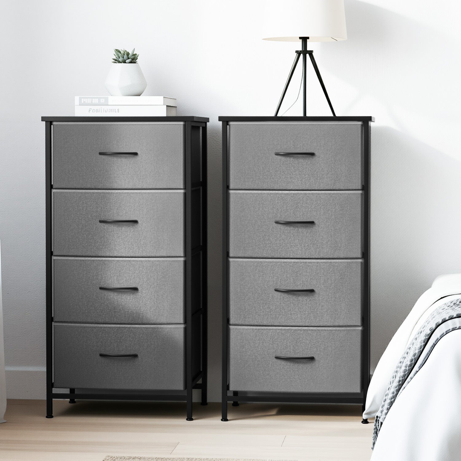 Set of 2 Chest of 4 Drawers Storage Dresser Tallboy Grey - Furniture > Bedroom > Dressers - Rivercity House & Home Co. (ABN 18 642 972 209) - Affordable Modern Furniture Australia