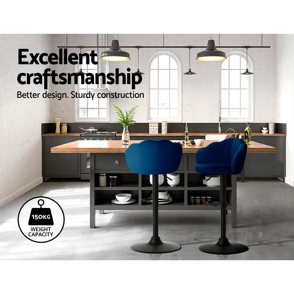 Set of 2 Clam Shell Style Bar Stools - Blue - Furniture > Bar Stools & Chairs - Rivercity House & Home Co. (ABN 18 642 972 209) - Affordable Modern Furniture Australia