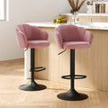 Set of 2 Selene Velvet Clam Style Bar Stools - Pink
