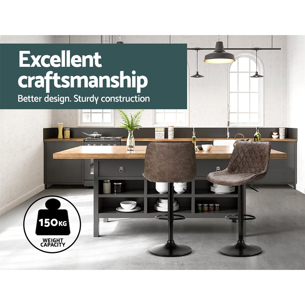 Set of 2 Diamond Back Bar Stools - Brown - Furniture > Bar Stools & Chairs - Rivercity House & Home Co. (ABN 18 642 972 209) - Affordable Modern Furniture Australia