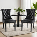 Set of 2 Dining Chairs Black Leather