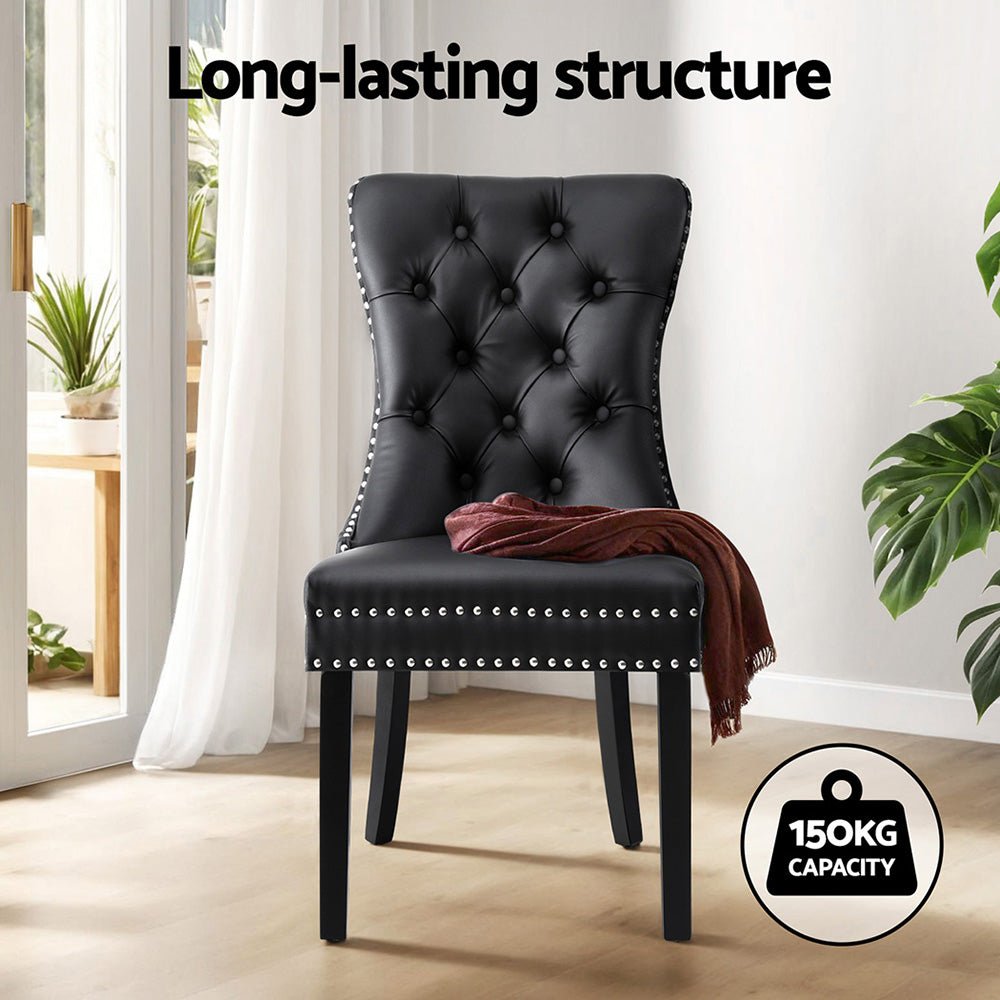 Set of 2 Dining Chairs Black Leather - Furniture > Dining > Kitchen & Dining Chairs - Rivercity House & Home Co. (ABN 18 642 972 209) - Affordable Modern Furniture Australia