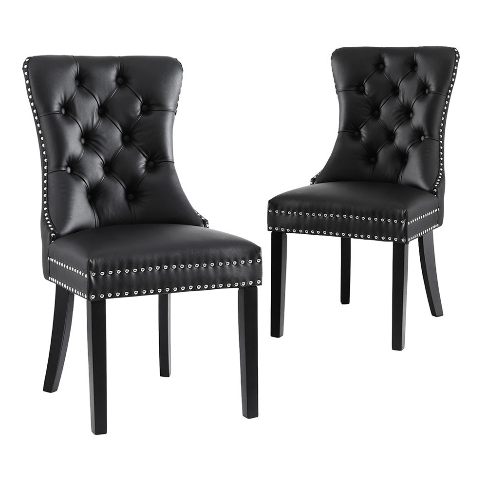 Set of 2 Dining Chairs Black Leather - Furniture > Dining > Kitchen & Dining Chairs - Rivercity House & Home Co. (ABN 18 642 972 209) - Affordable Modern Furniture Australia