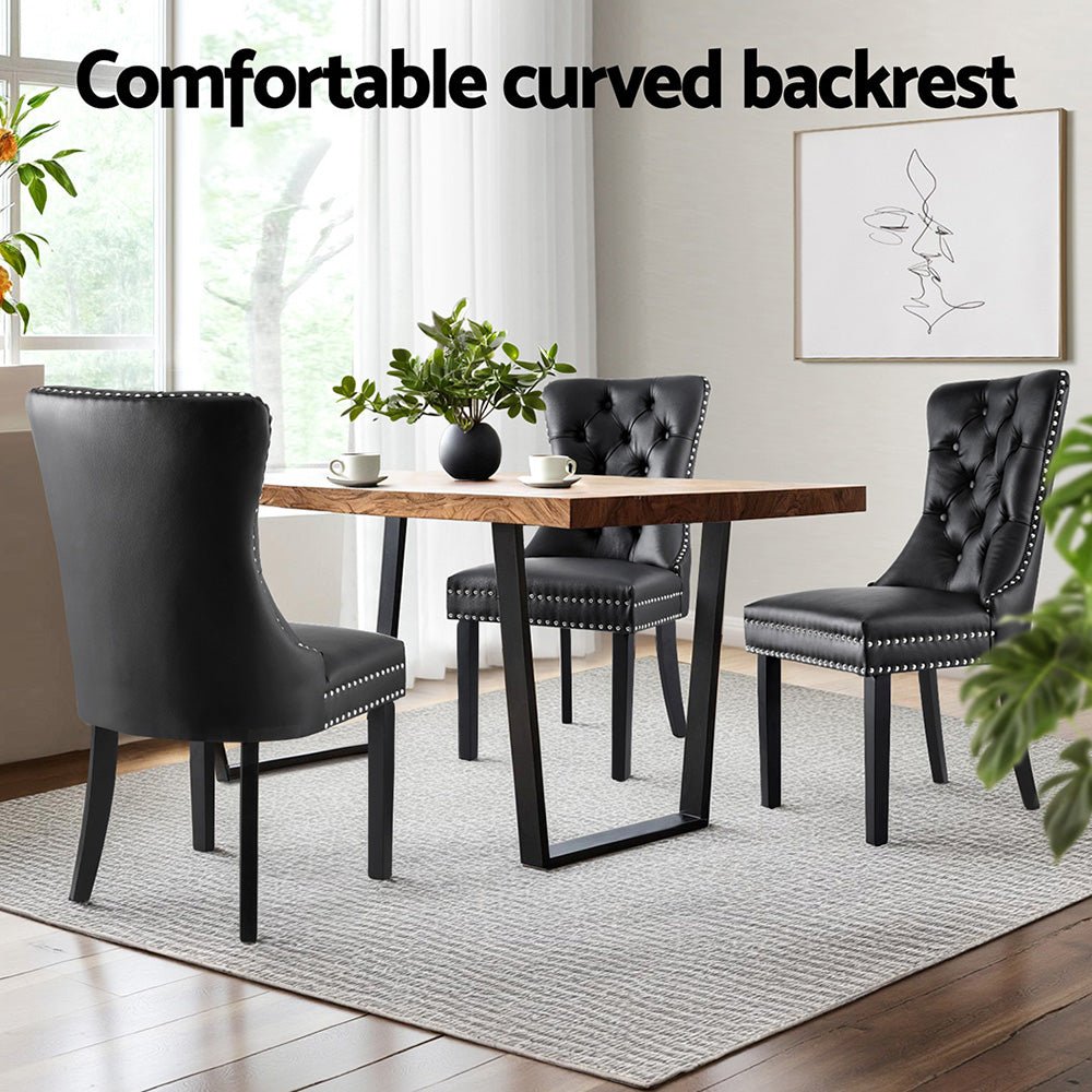 Set of 2 Dining Chairs Black Leather - Furniture > Dining > Kitchen & Dining Chairs - Rivercity House & Home Co. (ABN 18 642 972 209) - Affordable Modern Furniture Australia