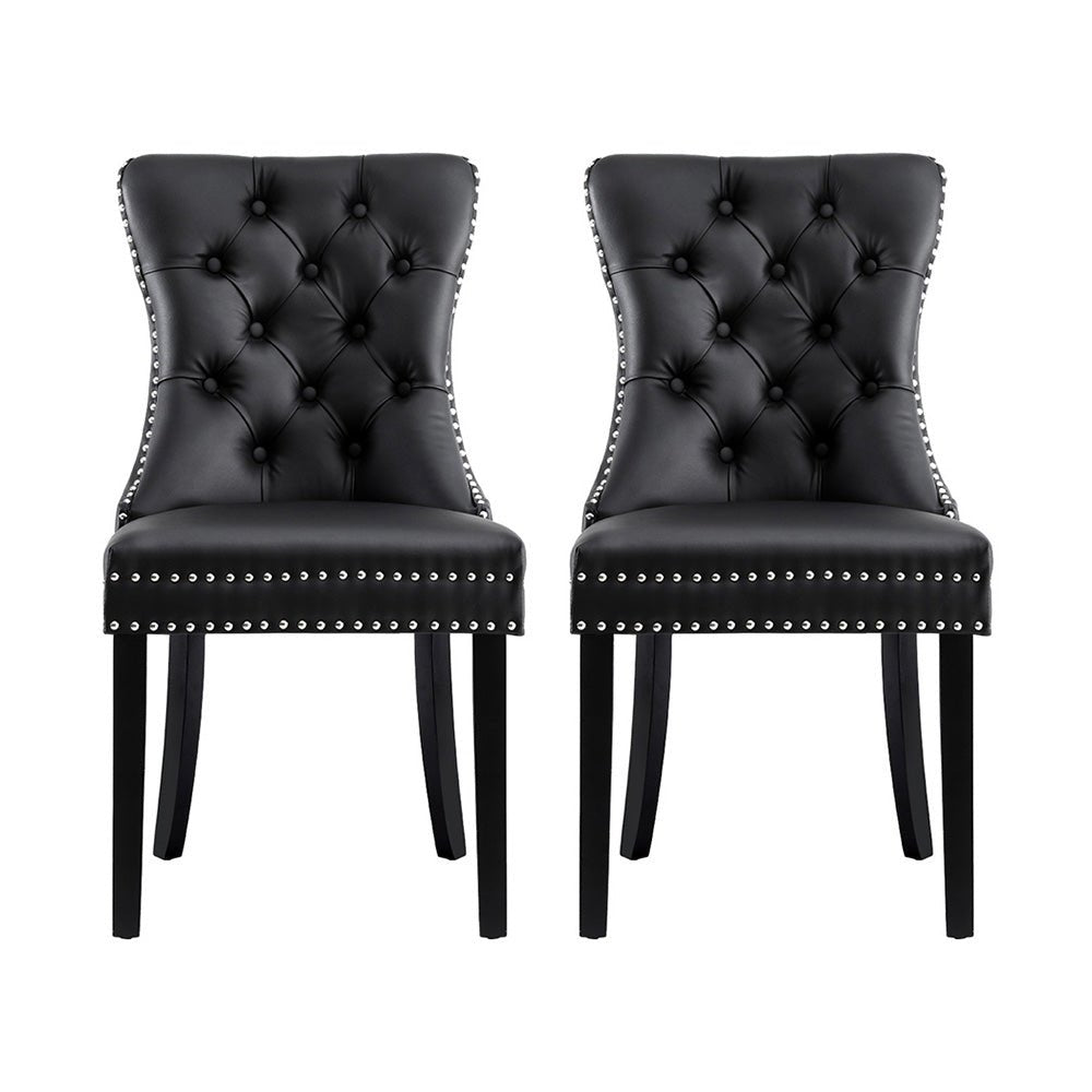 Set of 2 Dining Chairs Black Leather - Furniture > Dining > Kitchen & Dining Chairs - Rivercity House & Home Co. (ABN 18 642 972 209) - Affordable Modern Furniture Australia