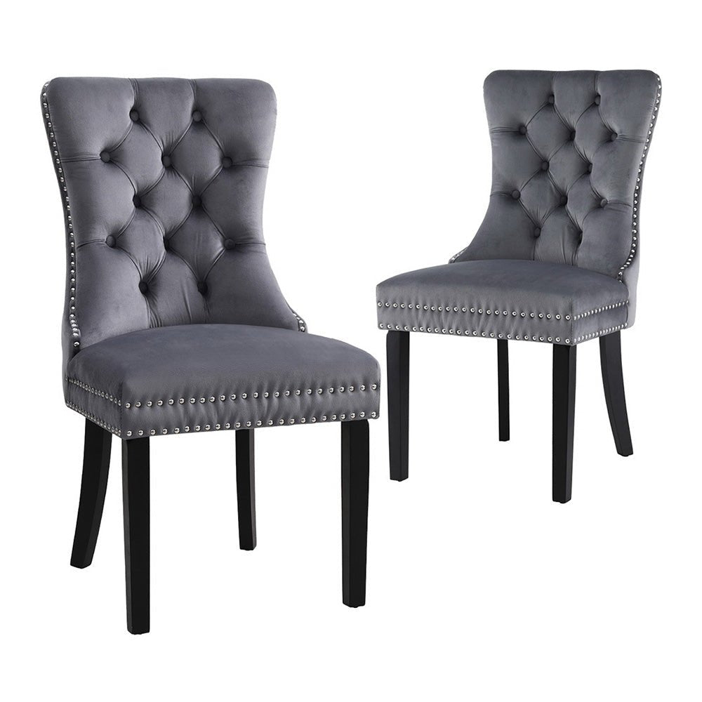 Set of 2 Dining Chairs Grey Velvet - Furniture > Dining > Kitchen & Dining Chairs - Rivercity House & Home Co. (ABN 18 642 972 209) - Affordable Modern Furniture Australia