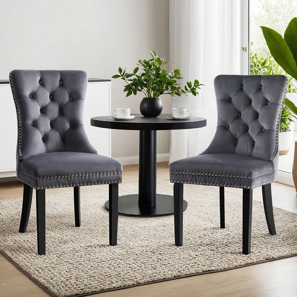 Set of 2 Dining Chairs Grey Velvet - Furniture > Dining > Kitchen & Dining Chairs - Rivercity House & Home Co. (ABN 18 642 972 209) - Affordable Modern Furniture Australia