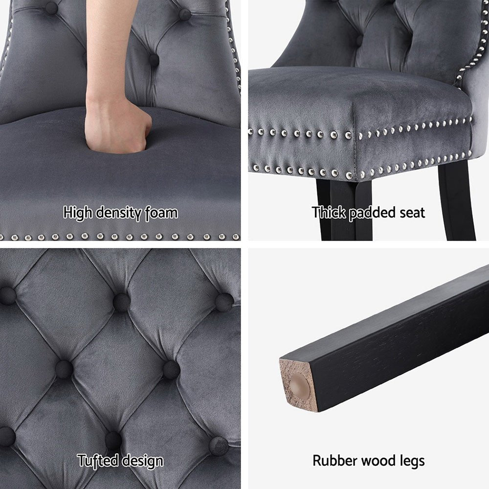 Set of 2 Dining Chairs Grey Velvet - Furniture > Dining > Kitchen & Dining Chairs - Rivercity House & Home Co. (ABN 18 642 972 209) - Affordable Modern Furniture Australia