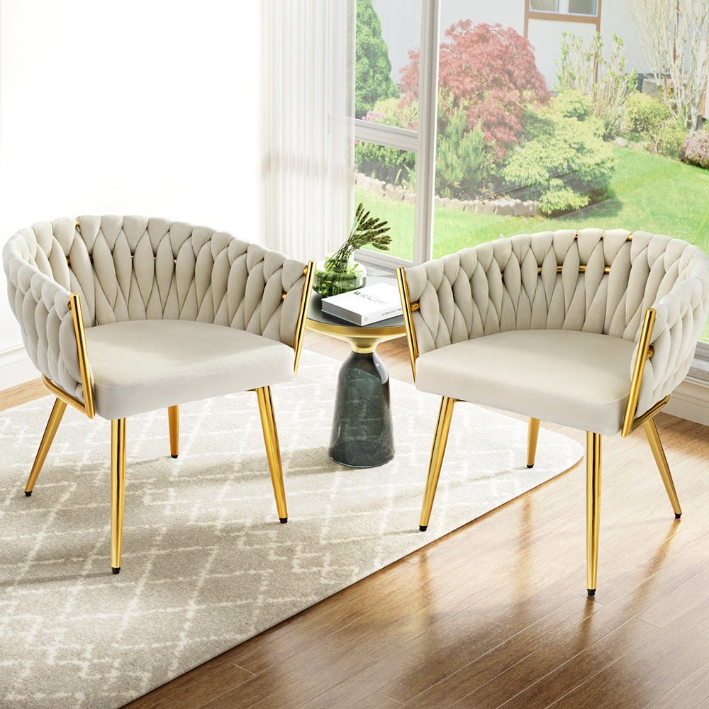 Set of 2 Dining Chairs Velvet Armchair Beige - Furniture > Dining > Kitchen & Dining Chairs - Rivercity House & Home Co. (ABN 18 642 972 209) - Affordable Modern Furniture Australia