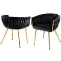 Set of 2 Velvet Dining Armchairs with Steel Legs - Black