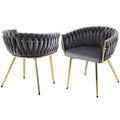 Set of 2 Velvet Dining Armchairs with Steel Legs - Grey