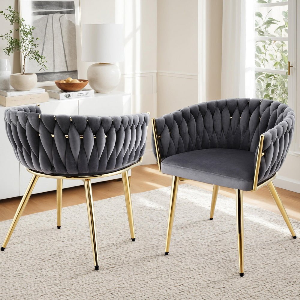 Set of 2 Dining Chairs Velvet Armchair Grey - Furniture > Dining > Kitchen & Dining Chairs - Rivercity House & Home Co. (ABN 18 642 972 209) - Affordable Modern Furniture Australia