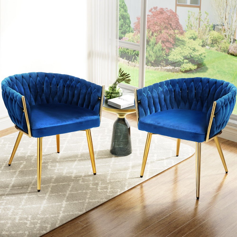 Set of 2 Dining Chairs Velvet Weaving Armchair Blue - Furniture > Dining > Kitchen & Dining Chairs - Rivercity House & Home Co. (ABN 18 642 972 209) - Affordable Modern Furniture Australia