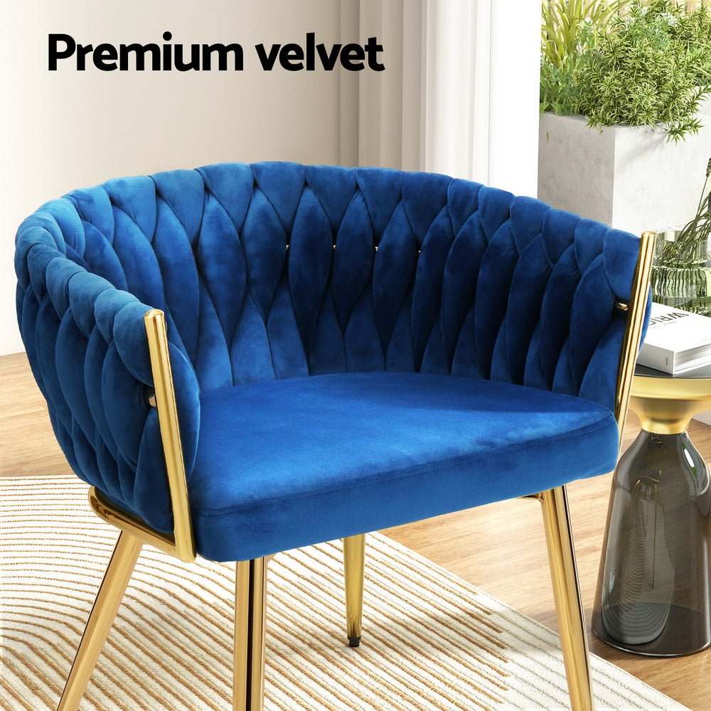 Set of 2 Dining Chairs Velvet Weaving Armchair Blue - Furniture > Dining > Kitchen & Dining Chairs - Rivercity House & Home Co. (ABN 18 642 972 209) - Affordable Modern Furniture Australia