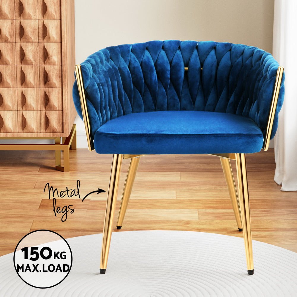 Set of 2 Dining Chairs Velvet Weaving Armchair Blue - Furniture > Dining > Kitchen & Dining Chairs - Rivercity House & Home Co. (ABN 18 642 972 209) - Affordable Modern Furniture Australia