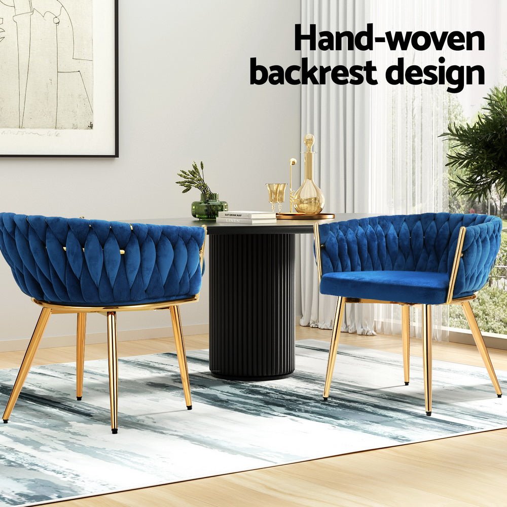 Set of 2 Dining Chairs Velvet Weaving Armchair Blue - Furniture > Dining > Kitchen & Dining Chairs - Rivercity House & Home Co. (ABN 18 642 972 209) - Affordable Modern Furniture Australia